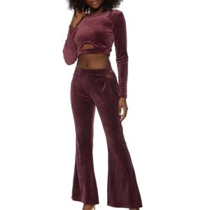 Velour Cut Out Crop Top and Flare Pants 2 piece set